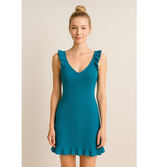 Anthropologie Dresses & Skirts - Anthropologie Ruffled Pointelle Mini Dress Large Blue NWT